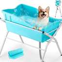 Dog Bath Tub, Dog Washing Station for Bathing and Grooming, 4 Levels Elevated Collapsible Portable Shower Bathtub for Small Dogs Cats Pet