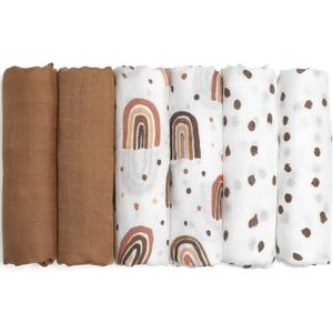 GLLQUEN BABY Receiving Blanket Boy Cotton Muslin Swaddle Blankets Girl Newborn Squares Breathable & Soft Thin Baby Blankets Cloths Double Absorbent Infant Swaddling Wrap - 6 Pack (Rainbow)