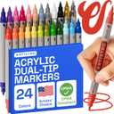 ARTISTRO 24 Dual Tip Acrylic Paint Markers - Art Painting Kit Easy for All Ages & Levels Acrylic Paint Pens for Fabric, Rocks, Paper, Wood, Canvas, Glass, DIY (Dual Tip Brush + Fine)