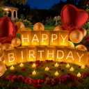 Happy Birthday Decoration for Men Women, Valentines Day Light Up Letters Luminary Bags with 30 Bright LED Candles, 2000 Rose Petals, 10 Balloons, Surprise Birthday Party Banner Signs