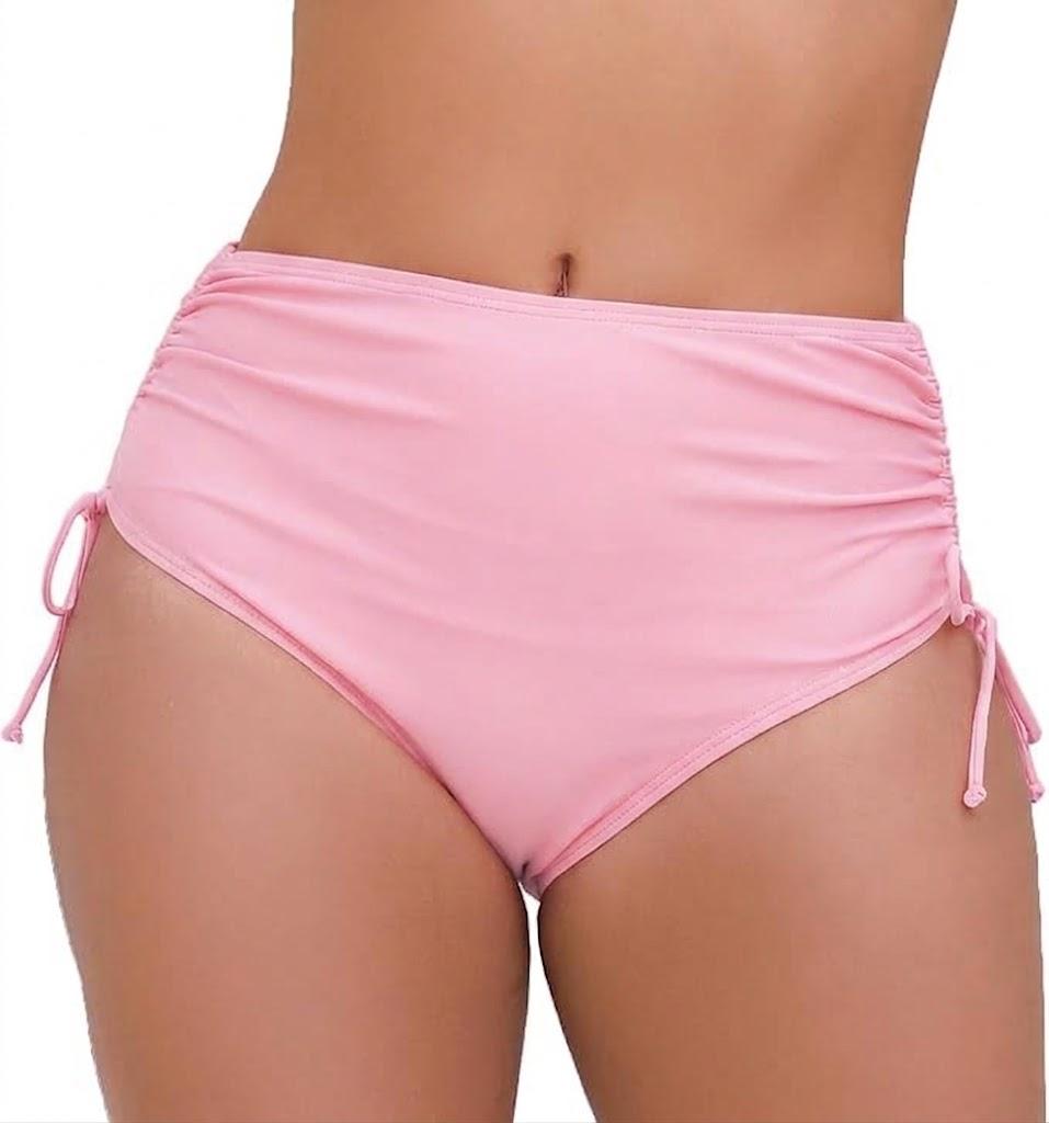 JOYBIK Women's High Waisted Bikini Bottoms Side Drawstring Light Pink (M)