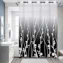 TYTYUU No Hook Shower Curtain White Snap in Liner Set, Black Ombre Floral Striped Fabric Shower Curtains for Bathroom Hotel Decor 71x74 Inches