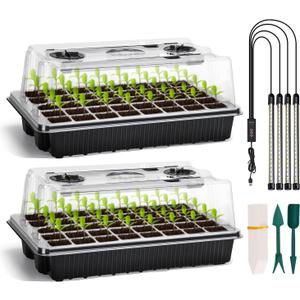 Seed Starter Tray Kit with Grow Lights, 2 Pack 80 Cells Seed Trays with Humidity Dome, Mini Greenhouse for Seeds Growing Starting Sprouting Germination