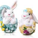 Gerrii 2 Pcs Easter Bunny Decor Rabbit Figurines for Spring Home Decoration Easter Resin Bunny Figurine Statue for Home Table Basket Centerpieces Decorations