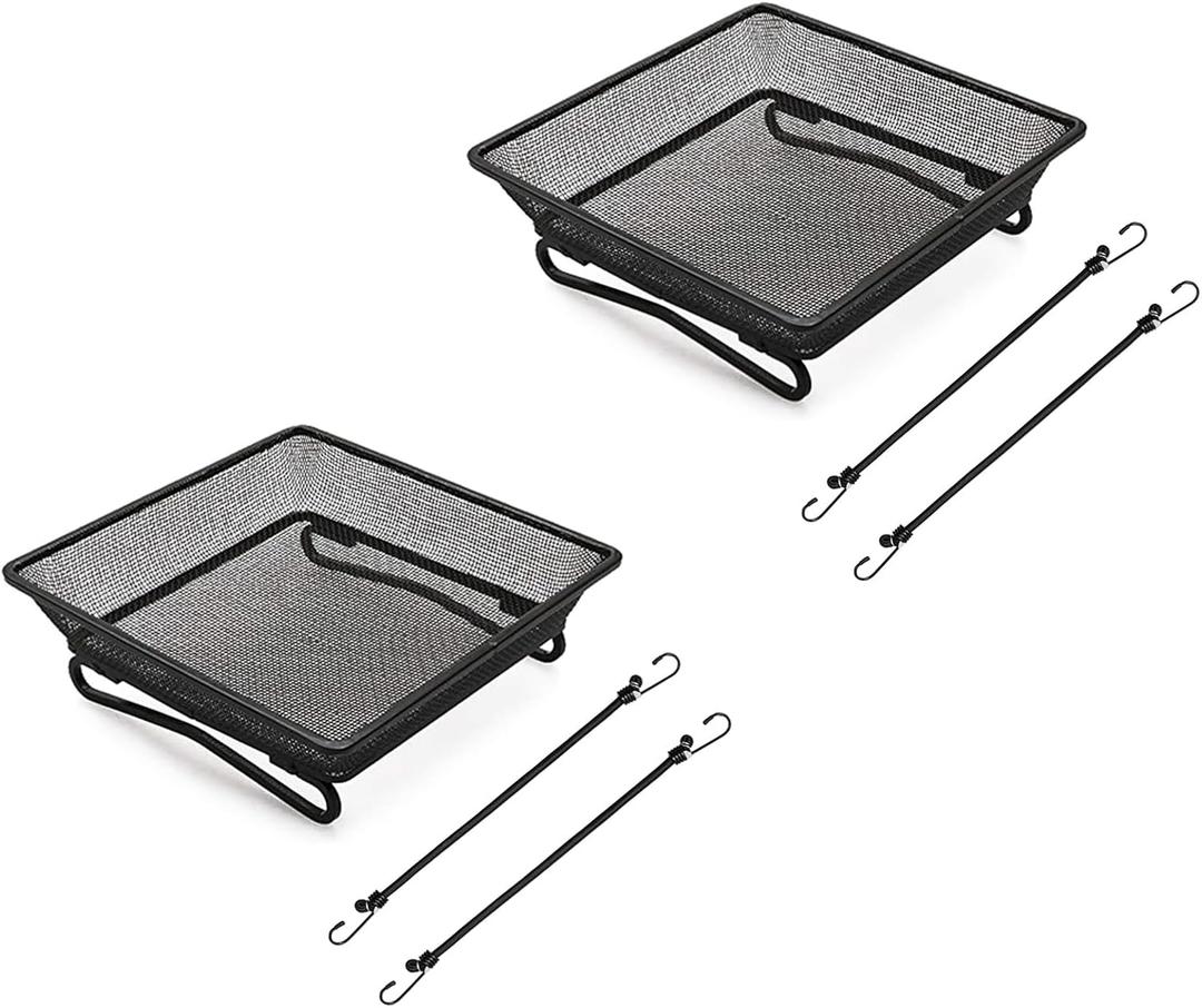 2 Pack 8" x 8" Railing Bird Feeder Tray for Balcony/Deck/Porch Platform Bird Seed Tray with 2 Elastic Rope Ground Mesh for Garden Backyard Outside Wild Birds or Squirrels