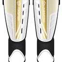 Upgraded Soccer Shin Guards for Kids Youth Adults, CE Certified AirsFish Shin Guard Sleeves Protection Gear for Boys Girls Soccer Games EVA Cushion Reduce Shocks and Injuries (Medium, White+Gold)