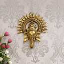 eCraftIndia Golden Lord Ganesha with Sun Decorative Metal Wall Hanging Art Decorative Showpiece for Wall Decor, Festival Home Decor Pooja Room Temple & Gift for Family, Friends, Housewarming