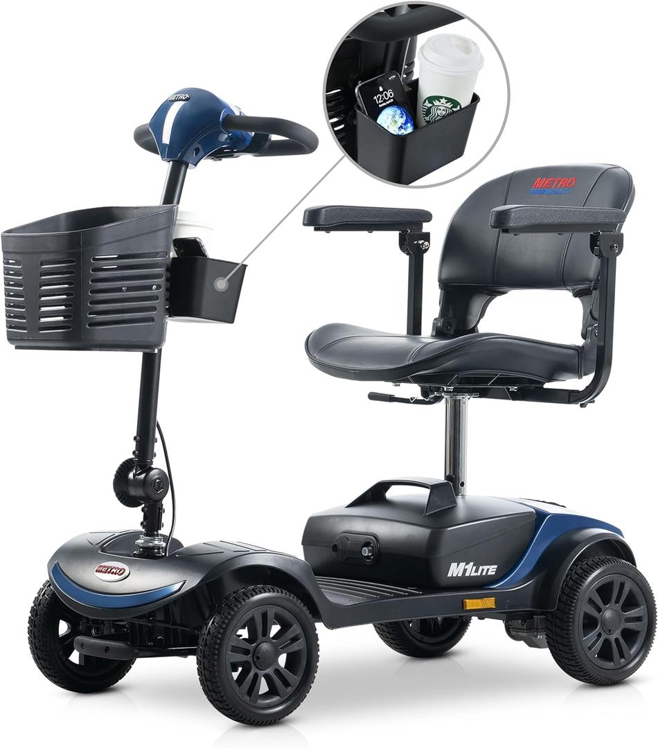 Christmas Gift for Mom Dad Parents Metro Mobility Scooters-4 Wheel Electric Powered Folding Mobility Scooter for Adults Seniors-265 lbs Max Weight-Long Range Power Extended Battery-M1 Lite Blue