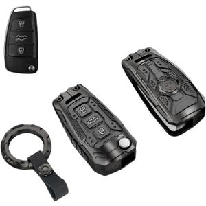 Heavy Metal Key Fob Cover Case Protector for Audi, Keychain, Accessories for Audi A1 A3 A4 A5 A6 Q3 Q5 Q7 TT S3 R8 (Tpye C-Black)
