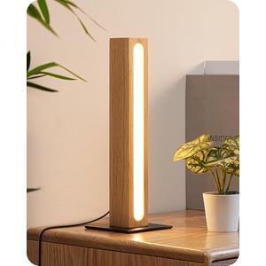EDISHINE LED Wood Table Lamp, 3-Color Temperature Minimalist Bedside Lamp, Stepless Dimmable & Memory Function, Touch Switch, Square Nightstand Lamp for Bedroom, Living Room, One-Step Installation
