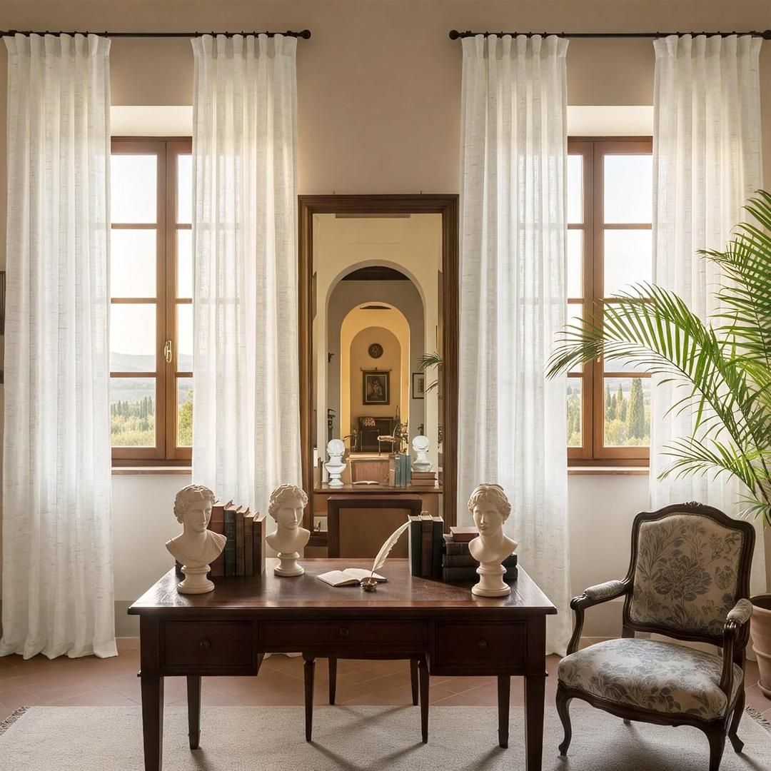 NICETOWN Semi Sheer Linen Curtains for Living Room, Grommet Light Filtering Airy & Elegant Window Treatments Privacy Drapes Natural Linen Blend for Bedroom, W52 x L95, 2 Panels