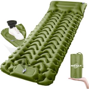 MOXILS Sleeping Pad, Ultralight Inflatable Sleeping Pad for Camping, Built-in Pump, Ultimate for Camping, Hiking, Airpad, Carry Bag, Repair Kit, Compact & Lightweight Air Mattress(Green)