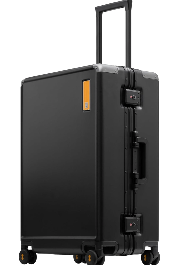 LEVEL8 Zipperless Checked Luggage with Aluminum Frame, Upgraded Medium Hardside Suitcase with Spinner Wheels, Metal Travel Luggage with Double Tsa Locks, 24 Inch, Black