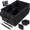 GORILLA GRIP Large Capacity Sturdy Trunk Storage Organizer, Slip and Water Resistant Collapsible Organization Container for Car Sedan or SUV, Multi Compartment Container Box Vehicle Accessories, Black
