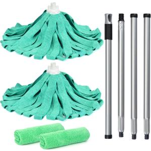 Matthew Microfiber Cloth Mop Compatible with Ceda Microfiber Cloth Mop Refill Commercial Replacement 54" Stainless Steel Handle with 2 Wet Mop Heads w/1 Handle Incl.2Pcs Microfiber Towels-Green