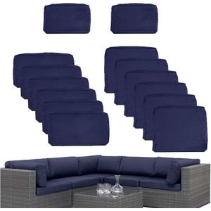 14 Pcs Outdoor Patio Furniture Cushion Covers Replacement, 25.5x25.5x4 inch Waterproof Cushion Covers for Outdoor Furniture, 3 Sizes Patio Sofa Couch Slipcovers with Zippers, Covers Only (Navy Blue)
