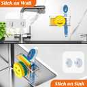 Sponge Holder Smiley Face,Sink Caddy for kitchen Sink,Sponge Holder with 2 PCS Suction Cups/1 PCS Adhesive Strips,Designed for Sponge,Soap,Dish brush,Scrubber-Silver