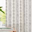 Jinchan Boho Linen Blend Curtains for Living Room - Farmhouse Boho Design, Black & Beige Geometric Striped Mudcloth Grommet Curtains, 63 Inch Length, 2 Panels