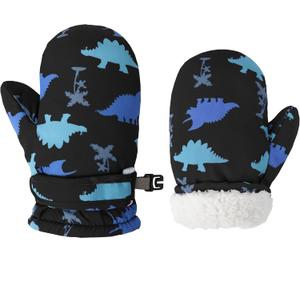 Toddler Mittens Lined Fleece Snow Gloves for Boys Girls Kids Winter Ski Gloves Baby Mittens (2-4 Years, Black Dinosaur)