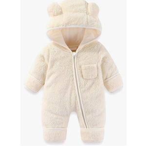 Newborn Baby Bear Outfit With Fold-Over Mittens and Footies Girls Boys Winter Fleece Clothes Hooded Romper Snowsuit 3