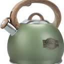 Tea Kettle Stovetop, 2.7 Quart Stove Top Whistling Tea Kettle, Teapot Kettles with Food Grade Stainless Steel and Wood Pattern Handle, Suitable for All Heat Sources (Green)