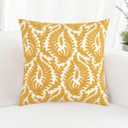 HWY 50 Mustard Yellow Decorative Throw Pillow Covers 18x18 Inch (1 Piece), Embroidered Cotton Farmhouse Cushion Cover Pillow Case for Sofa Couch Living Room Bed Bedroon, Floral Branches