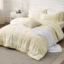 Bedsure Full Comforter Set 7 Pieces, Beige Striped Bedding Set for All Seasons, Reversible, Cationic Dyeing Bed in a Bag with Comforter, Sheets, Pillowcases & Shams