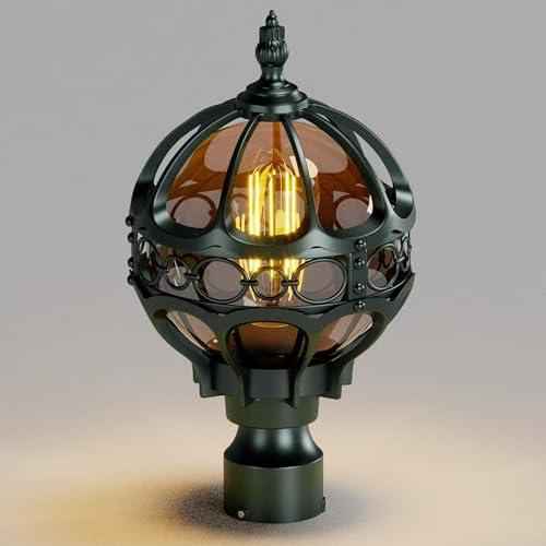 Outdoor Globe Lamp Post Light Fixtures, 13.4" Green Sphere Post Top Lantern for Patio, Porch, Garden, Driveway, Hardwired Anti-Rust Aluminum Pillar Light with Amber Glass, Fits Standard 3" Post