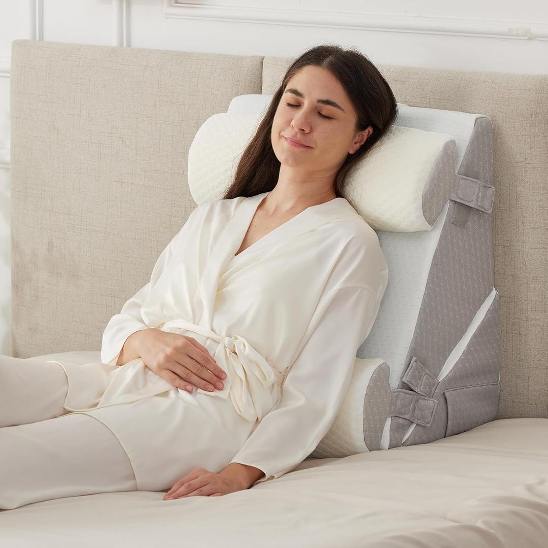 4PCS Wedge Pillow Set for After Surgery, Adjustable 9&12 Inch Bed Wedge Pillow for Sleeping, Incline Pillow Wedge for Headboard, Post Surgery, Acid Reflux, Neck&Back Support, White/Grey