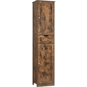 Iwell 67" Tall Storage Cabinet, Bathroom Cabinet with Drawer & Adjustable Shelves, Narrow Storage Cabinet, Floor Cabinet for Living Room, Home Office, Rustic Brown