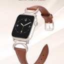 Minyee Leather Bands Compatible with Apple Watch Band 38/40/41/42/44/45/46/49mm Women, Slim Thin Dressy Designer Strap with C-Shape Metal Buckle for iWatch Series 11 10 9 8 7 6 5 4 SE/Ultra 3 2 1 (Brown/Starlight)