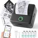 Print Pods Mini Printer, Thermal Inkless Sticker Maker with 10 Rolls Printing Paper, Pocket Printpod for phone, Impresora Porttil for Notes, Flashcards, Journal, DIY, Compatible with iOS & Android (Black)