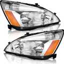 WEELMOTO Headlights for 2003-2007 Honda Accord, 03-07 Accord OE Headlamp Coupe/Sedan Chrome Housing Amber Reflector Left+Right Side 2/4-Door