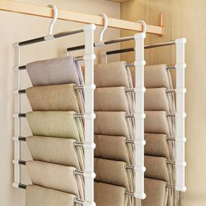 SEVEN LUCKY LIGHT 6 Tier Pants Hangers Space Saving up to 80%, 3 Packs Cloud Ladder Vertical Hangers for Pants, Leggings, Organizers for Apartment & Small Wardrobe Storage, Dorm Room Essentials