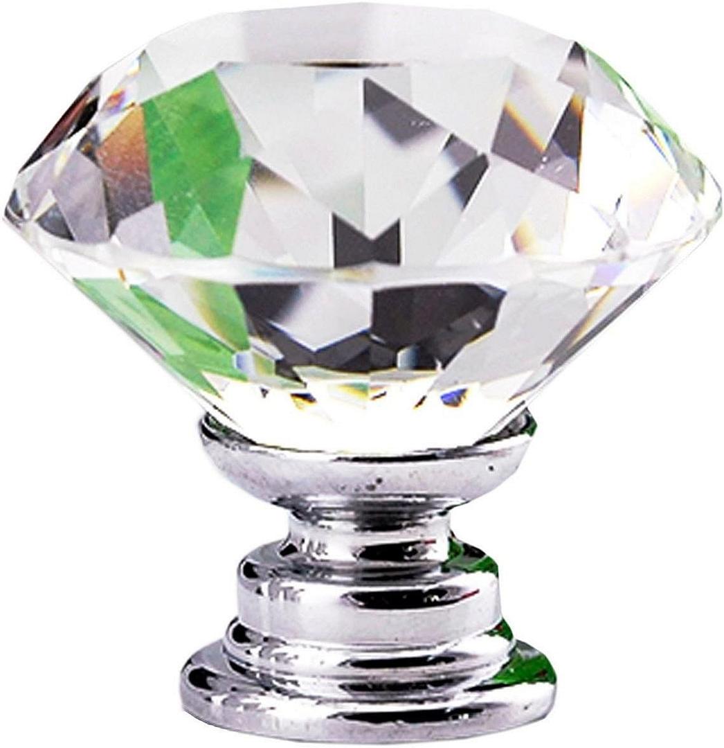 30mm Clear Crystal Glass Diamond Shape Cabinet Knob Drawer Cupboard Pull Handle 12pcs-Pack