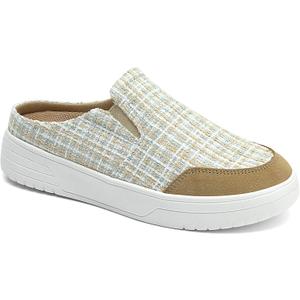 TIDU Women's Orthopedic Shoes Arch Support Slippers for Plantar Fasciitis Diabetic Casual Slip On Mules Comfortable Walking Canvas Loafer (9, Yellow)