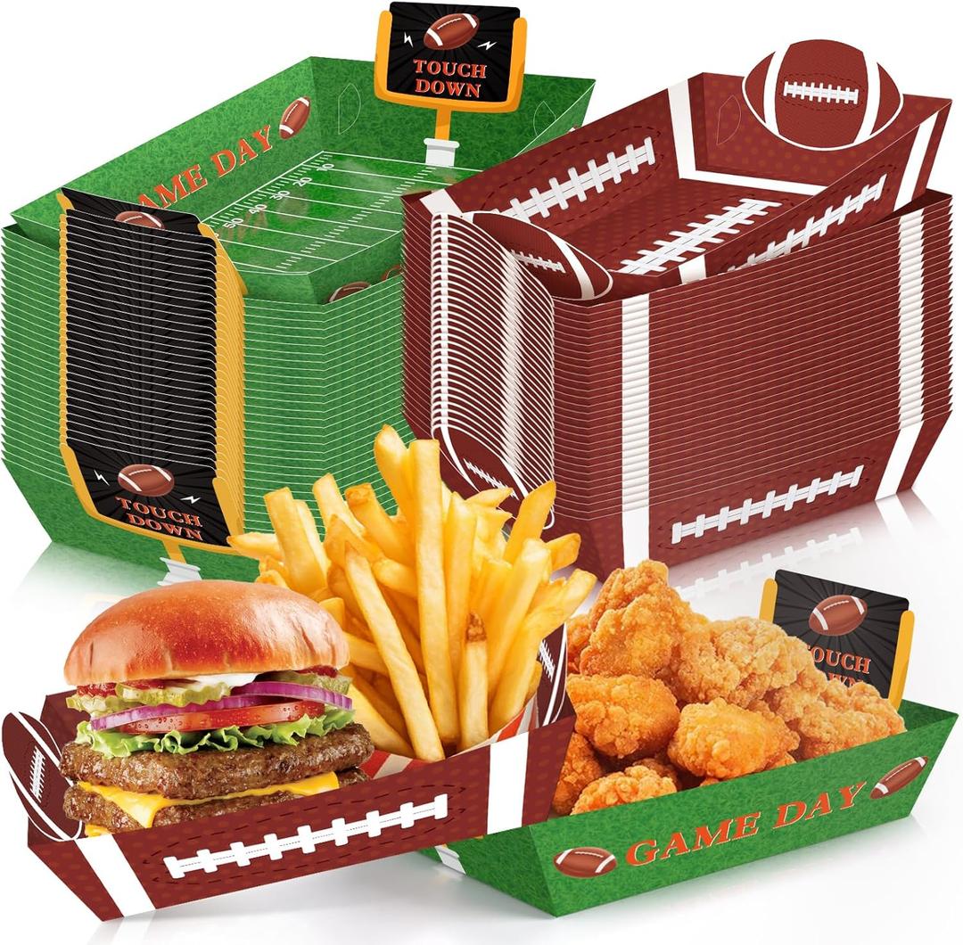 GiftPioneer 50Pcs Football Party Supplies, 5lb Football Food Plates, Paper Trays Disposable Bowls Nacho Trays for Gameday, Carnivals, Birthday, Sport, Party Decor (50) (Touchdown Sign)