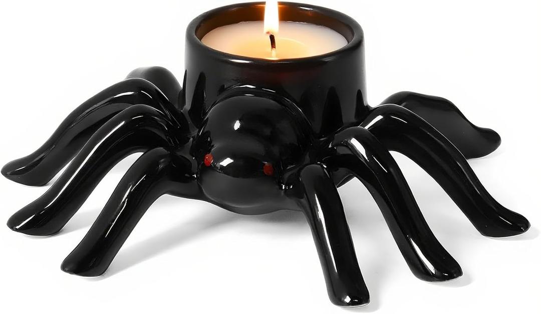 Halloween Spider Candlestick Holders Cute Spider Shape Candle Stick Holders Ceramic Taper Candle Holder for Halloween Party Holiday Office Home Table Centerpiece Decor Friends Gift