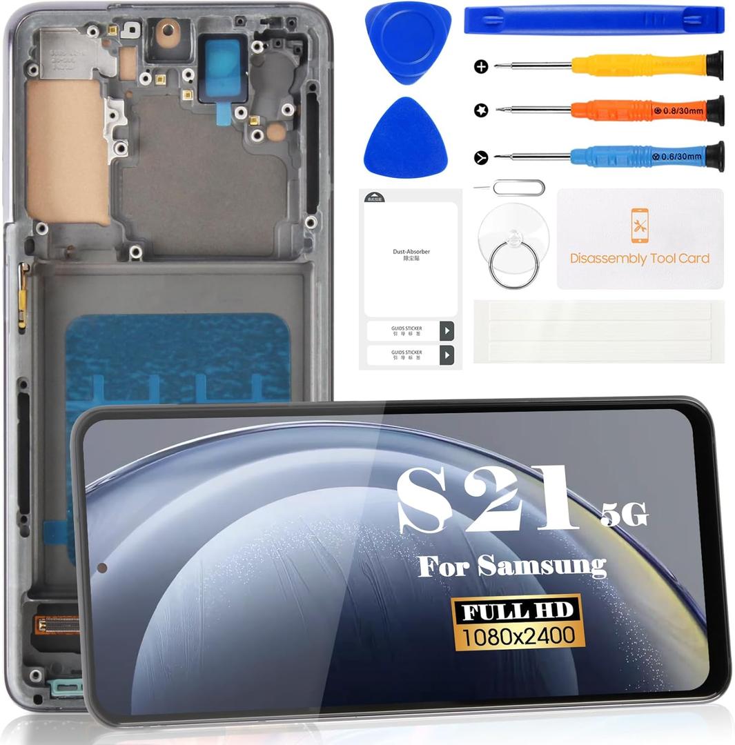 TFT for Samsung Galaxy S21 5G LCD Screen Replacement for Samsung Galaxy S21 4G SM-G991B SM-G991U SM-G991N Display Touch Digitizer Assembly SM-G9910 Repair Parts Kits with Frame(Black, No Fingerprint)