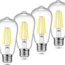 Ascher LED Edison Bulbs 6W, Equivalent 60W, High Brightness Cool White 4000K, 700 Lumens, ST58 Vintage LED Filament Bulbs with 80+ CRI, E26 Base, Non-Dimmable, Clear Glass, 4 Packs