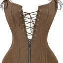 Charmian Women's Renaissance Lace Up Vintage Boned Bustier Corset with Garters (5X-Large, Brown)
