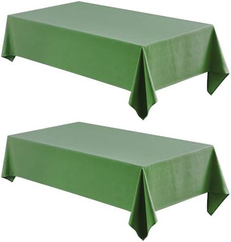 Veblandy 2 Pack Rectangle Tablecloth, 60x120 inch, Water Resistant Wrinkle Free Linen Textured Table Cloth Washable, Decorative Fabric Table Cover for Dining, Party and Camping, Green