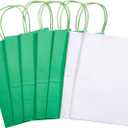 DjinnGlory 24 Pack Medium Green Paper Gift Bags with Handles and White Tissue (10''x8''x4'') for Party Favors Goodies, Small Business, Care Packages (Solid Green)