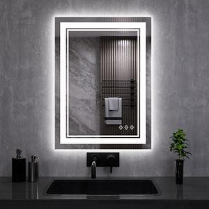 VanPokins LED Mirror, 20x28 Inch Gradient Front and Backlit LED Bathroom Mirror, 3 Colors Dimmable CRI>90, IP54 Enhanced Anti-Fog Bathroom Mirror with Lights