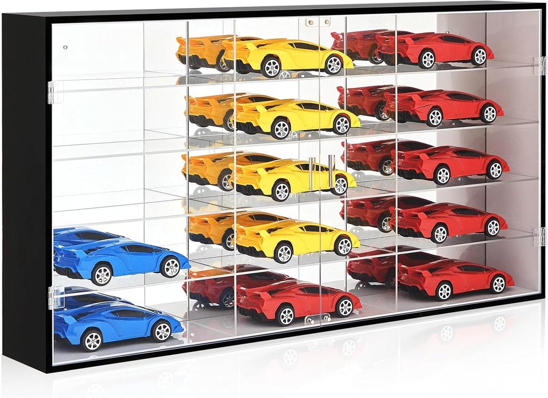 Juexica 1: 24 Clear Acrylic Toy Car Display Case 15 Grids Toy Race Car Display Show Box Diecast Case Wall Mounted Vehicles Shelf for Storage, Christmas Mini Model Figure Lover Gifts