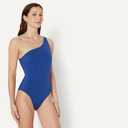 Amazon Essentials Women's One-Shoulder One-Piece Swimsuit, Blue, Large