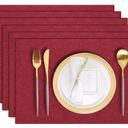 Cloth Placemats Set of 6, Cotton Linen Blend Machine Washable Durable Linen Table Mats, Heat Resistant Placemats Wrinkle Free Place Mats for Dining Table, Easy to Clean (Burgundy, 6)