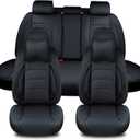 Black Car Seat Covers Full Set, Breathable Leather Automotive Front and Rear Seat Covers & Headrest for Comfortable Driving, Universal Auto Interior Fit for Most Kinds of Vehicles, Cars