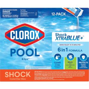 Clorox Pool&Spa Shock XTRABLUE Plus, Kills Bacteria & Algae in Swimming Pools, Swim-Ready in 15 Minutes, (12-Pack), Granular