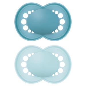 MAM Original Matte Baby Pacifiers 6-16 Months, Binky for Newborn Babies, BPA-Free Skin Soft Silicone Nipple, Easy to Clean, Developed with Medical Experts, 2 Count, with Sterilizer Case (Sky / Blue)